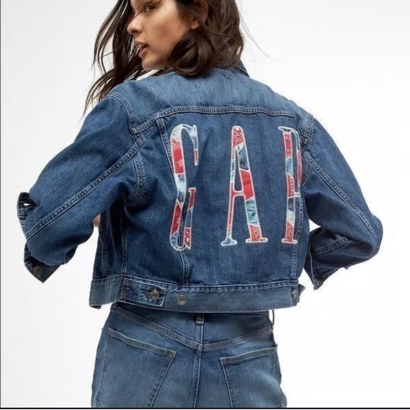 GAP Denim Trucker Jacket Logo Patch Oversized Streetwear Medium - Picture 5 of 5